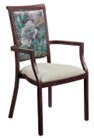 Harvey Dining Chair Stackable. Faux Leather Seat. Backrest in Blue fabric-1