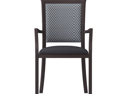 Harvey Dining Chair Stackable. Faux Leather Seat. Backrest in Blue fabric-0