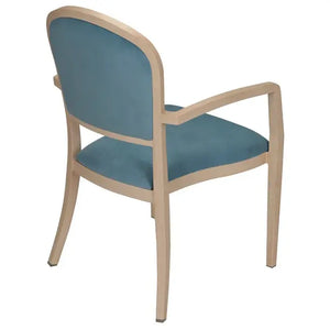 Hugh Dining Chair Stackable. Faux Leather Seat. Backrest in Blue fabric-1