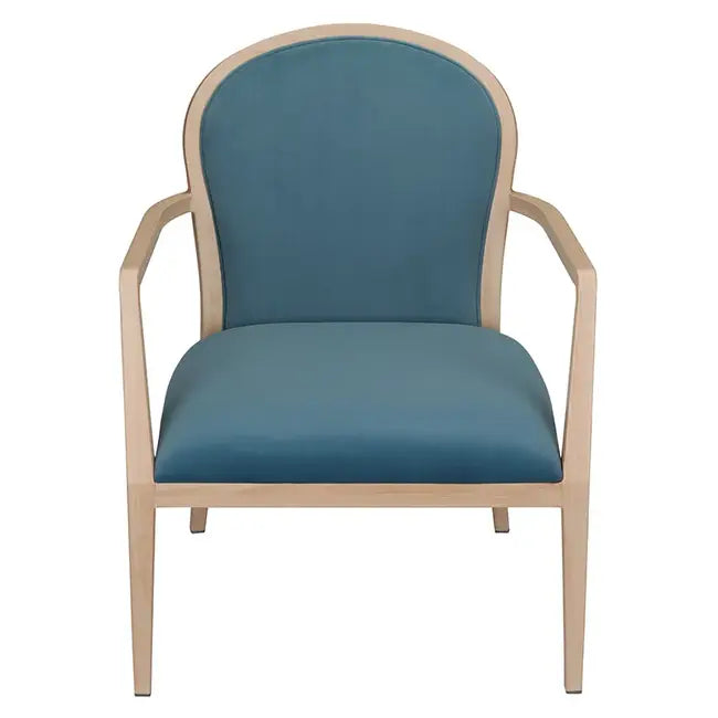 Hugh Dining Chair Stackable. Faux Leather Seat. Backrest in Blue fabric-0