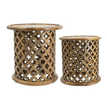 2 piece Natural Burn Finish Jali Side Tables-0