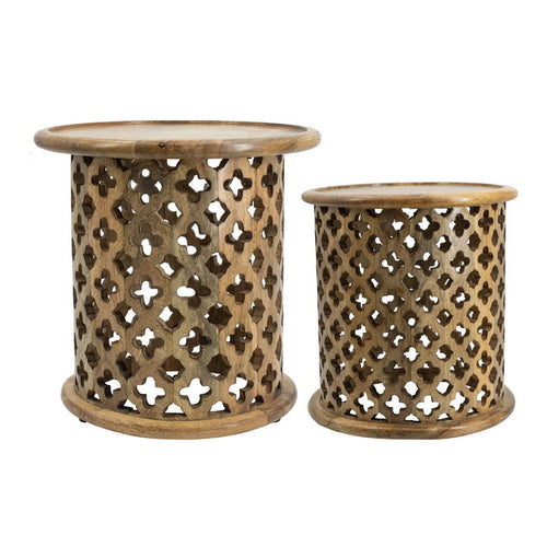 2 piece Natural Burn Finish Jali Side Tables-0