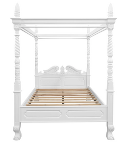 Jepara Solid Mahogany 4 Poster Bed - White Queen-Find It Style It Home