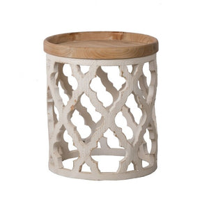 Lattice Round Shabby Chic Side Table Distressed White-Find It Style It Home