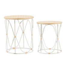 Set of 2 Bamboo Weave/Iron Side Tables Distressed White-Find It Style It Home