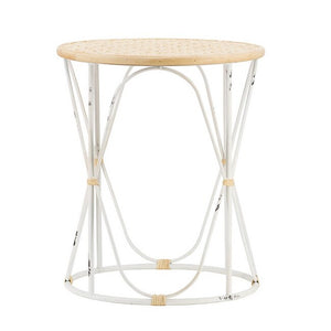 Set of 2 Bamboo Weave/Iron Side Tables Distressed White-Find It Style It Home