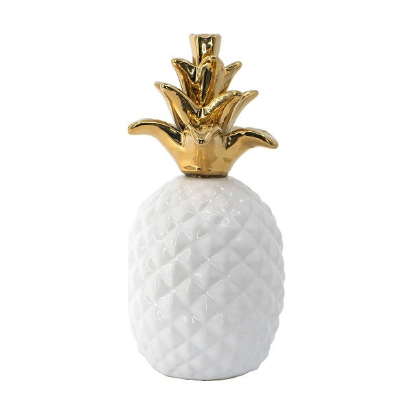 White Pineapple Ornament with a Gold Crown-Find It Style It Home
