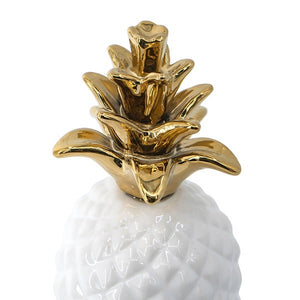 White Pineapple Ornament with a Gold Crown-Find It Style It Home