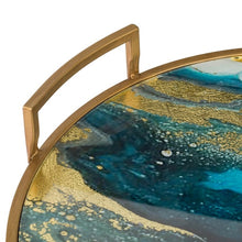 Abstract Blue & Gold Mirror Round Tray with handles-Find It Style It Home