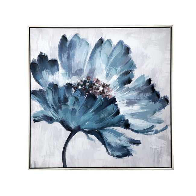 Blue Floral Embellished & Handpainted Canvas Wall Art-Find It Style It Home