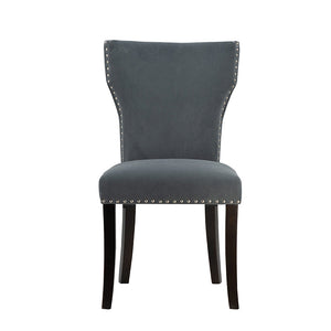 Studded Grey Velvet Look Armless Dining Chairs Set of 2-1