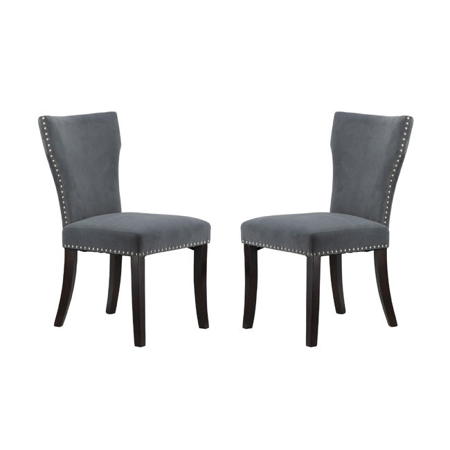 Studded Grey Velvet Look Armless Dining Chairs Set of 2-0