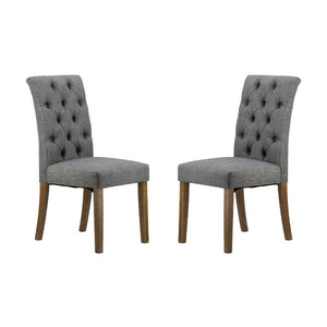 Grey Buttoned Back Armless Dining Chairs Set of 2-0