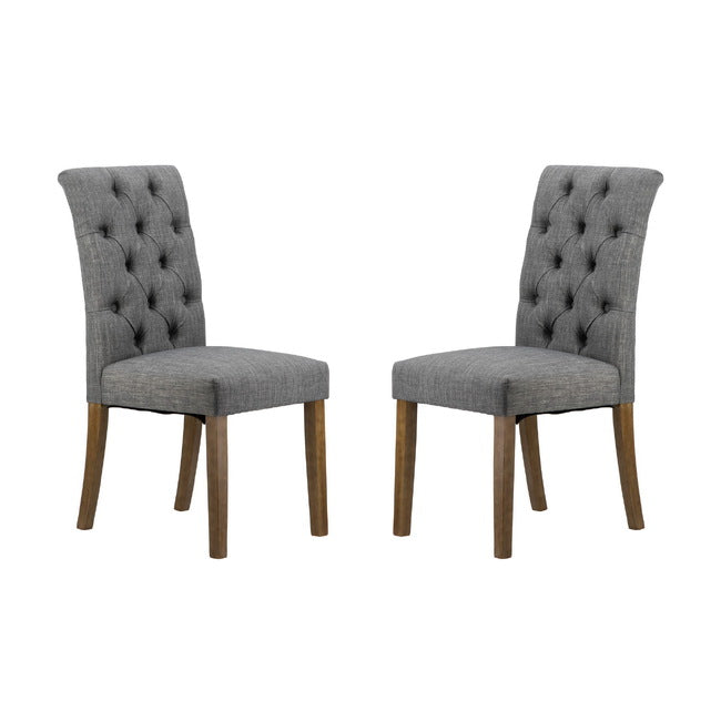 Grey Buttoned Back Armless Dining Chairs Set of 2-0