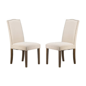 Studded Beige Armless Dining Chairs Set of 2-0