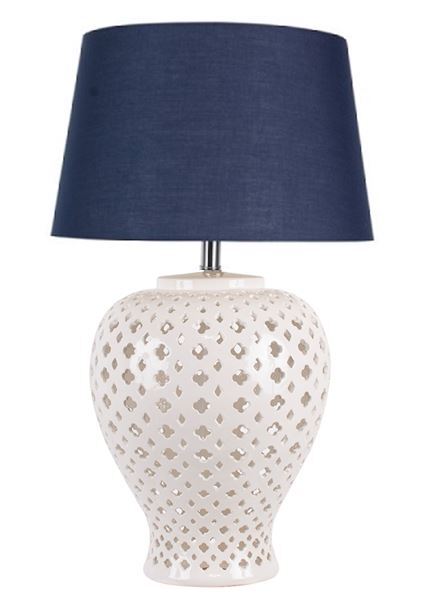 Lattice Tall Antique White Table Lamp Blue