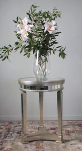 Mirrored Pedestal Round Side Table Antiqued Ribbed-Find It Style It Home