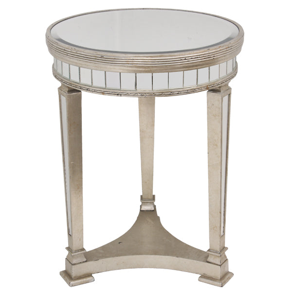 Mirrored Pedestal Round Side Table Antiqued Ribbed-Find It Style It Home