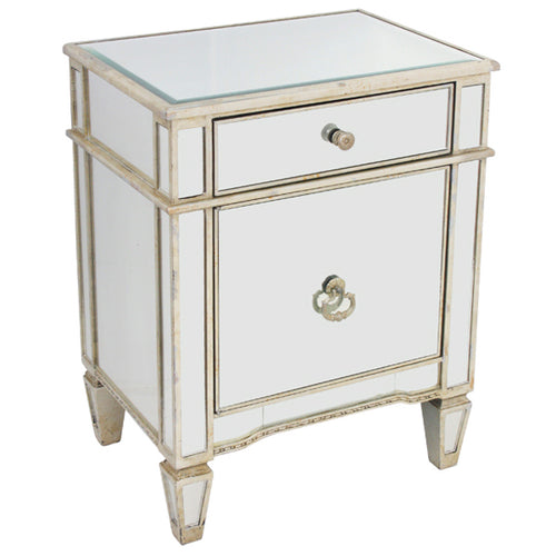 Mirrored Bedside Cabinet Antique 1 Door 1 Drawer-Find It Style It Home