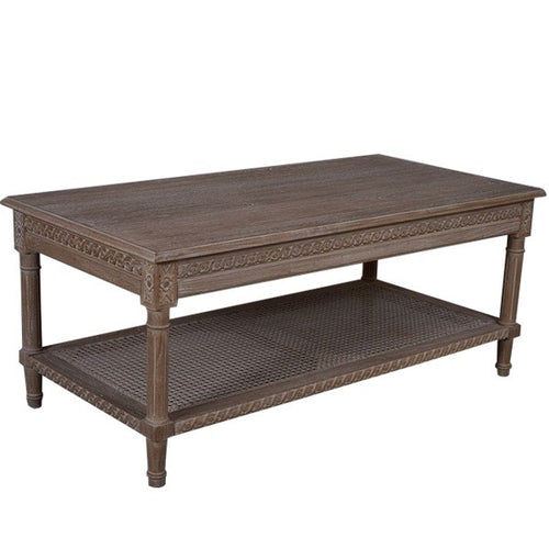 Polo Coffee Table Oak Wash with rattan shelf