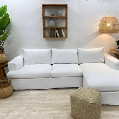 Palm Beach Chaise Sofa - White Cotton
