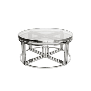 Silver Perugia Coffee Table 5 piece set&ndash; Clear Glass
