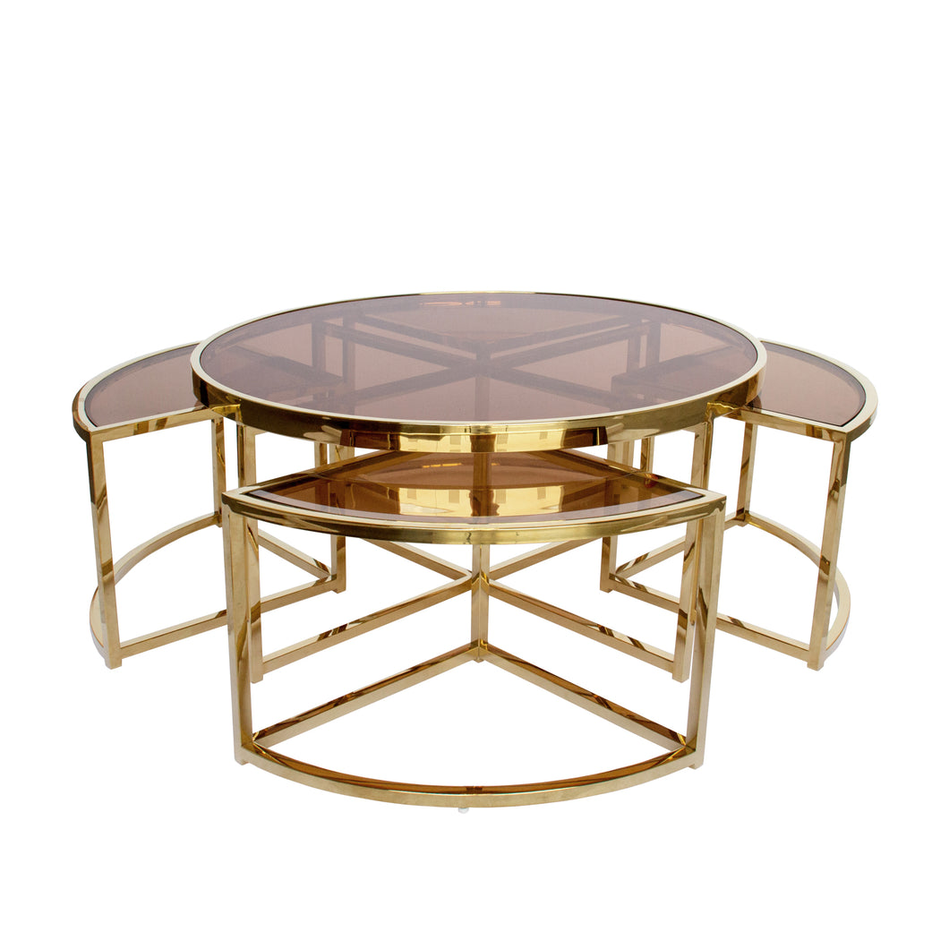 Gold Perugia Coffee Table 5 piece set– Tinted Glass