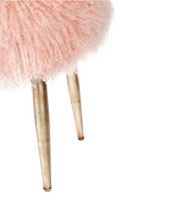 Juliette Mongolian Fur Plush Stool - Rose Pink