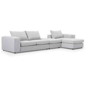 Bally 4 Seater Right Chaise Sofa with Ottoman - Light Texture Grey