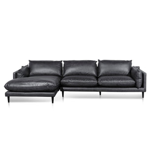 4 Seater Left Chaise Leather Sofa - Charcoal