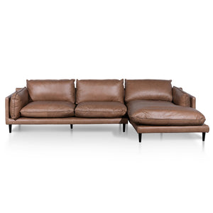 4 Seater Right Chaise Leather Sofa - Saddle Brown