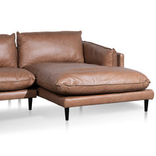 4 Seater Right Chaise Leather Sofa - Saddle Brown