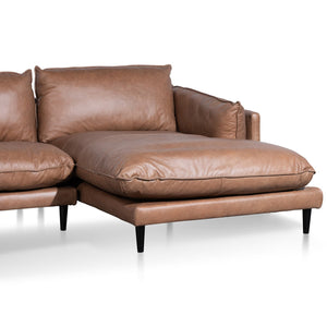 4 Seater Right Chaise Leather Sofa - Saddle Brown