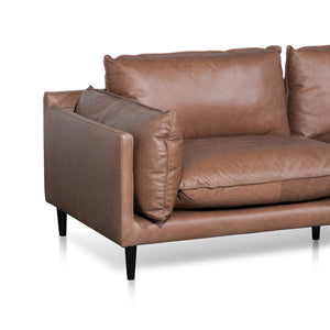 4 Seater Right Chaise Leather Sofa - Saddle Brown